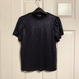 Express - Shimmer Blue Tulip Sleeve Blouse - XS